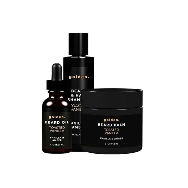 Golden Grooming Co. Everyday Beard Bundle – Complete Beard Care Set | Includes Beard Oil, Balm & Shampoo (Regular, Toasted...