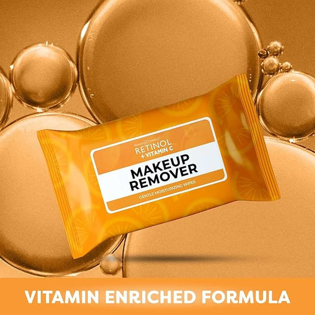 Retinol + Vitamin C Individually Wrapped Makeup Remover Wipes, travel essentials for Travel & On the Go, women facial clea...