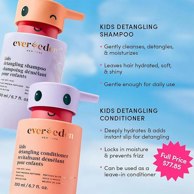 Evereden Happy Hair Duo for Kids: Vegan Shampoo and Conditioner Set with Detangler Brush - Strengthens & Smooths All Hair ...