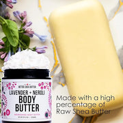Body Butter for Women LAVENDER NEROLI | Whipped Body Moisturizer with Raw Shea Butter for Dry Skin, Paraben Free, Non-Grea...