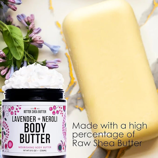 Body Butter for Women LAVENDER NEROLI | Whipped Body Moisturizer with Raw Shea Butter for Dry Skin, Paraben Free, Non-Grea...