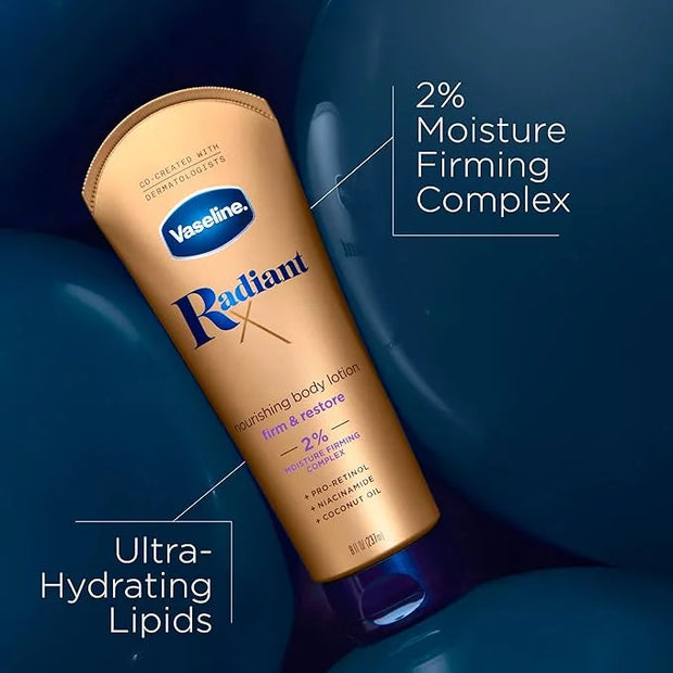 Vaseline Radiant X Firm & Restore with Pro-Retinol, Niacinamide & Coconut Oil, Nourishing Body Lotion 8 oz - Product Image