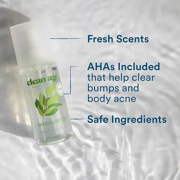 Aluminum Free Deodorant & Body Spray for Whole Body - Sandalwood 4oz (2 Pack) Clean Deodorant and Body Spray for Teen Boys...