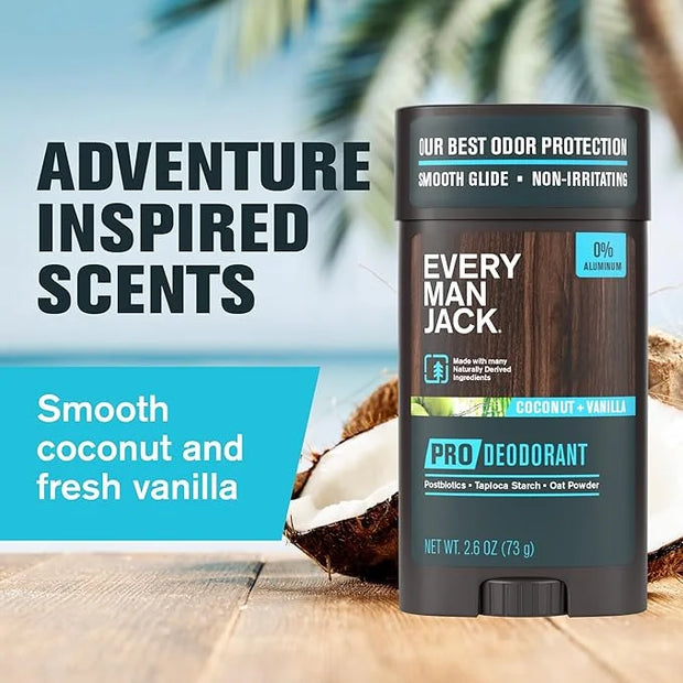Every Man Jack Men's Pro Deodorant - 48-Hour Odor Defense Blend - Aluminum Free - Contains Postbiotics, Tapioca Stach & Oa...