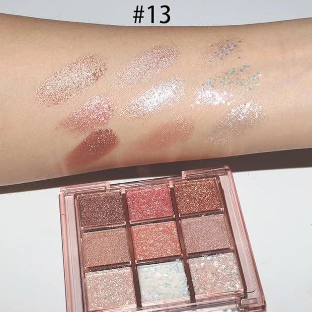 9 Colors Glitter Eyeshadow Palette Naturing-Looking Women Girls Eye Shadow,Pink White Gold Glitter Shimmer Sparkly Eye Sha...