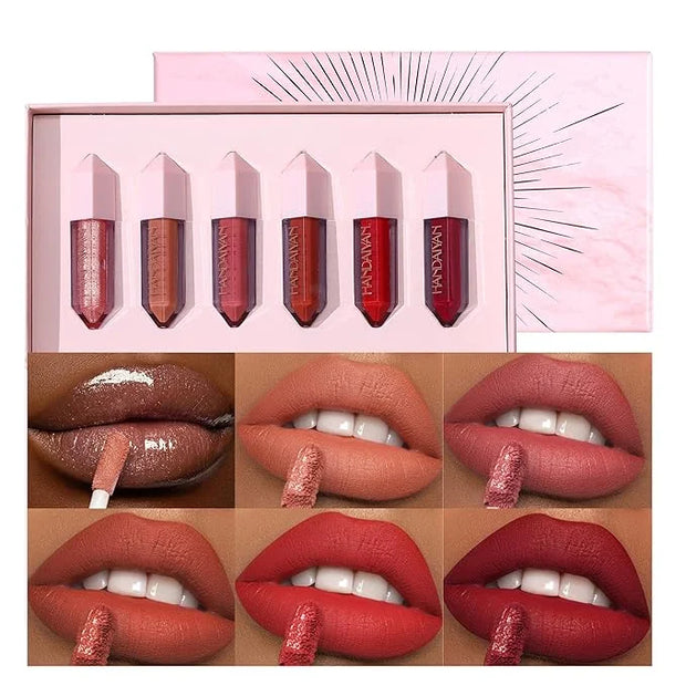 6PCS Diamond Lip Gloss Set, Matte & Pearlescent Finish, Long-Lasting Hydrating Lipstick, Non-Sticky, High-Pigment Formula ...