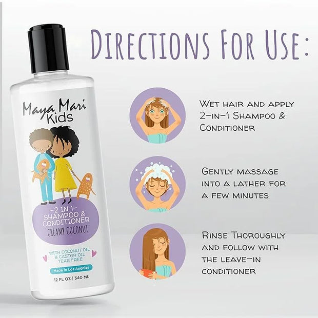 2 in 1 Natural Kids Shampoo and Conditioner, Tear Free | For Toddlers with Curly Hair | For All Kids Hair Types | Coconut ...