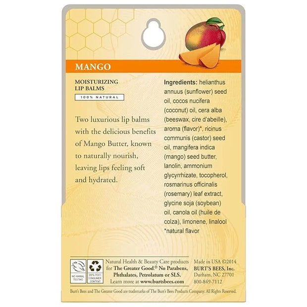 Burt's Bees Lip Balm - Mango, Lip Moisturizer With Responsibly Sourced Beeswax, Tint-Free, Natural Origin Conditioning Tre...