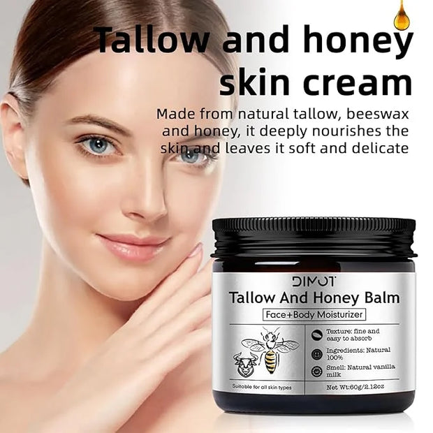 Beef Tallow for Face Skin, Tallow and Honey Balm for Skin Honey Butter Faces & Body Cream For Skins Firming & Hydrating Ba...