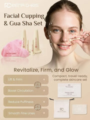Rena Chris Facial Cupping Set & Gua Sha Facial Tool - Silicone Cupping Set & Rose Quartz Gua Sha Stone - Face Cupping Ther...