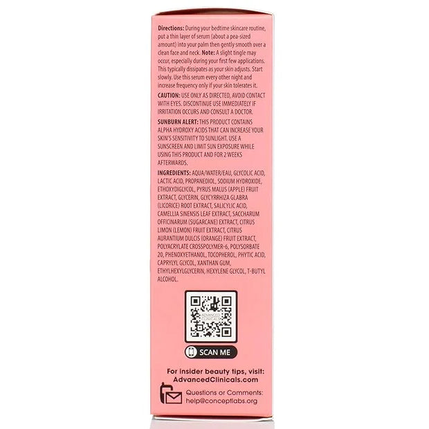 Advanced Clinicals Exfoliating 10% Glycolic Acid Serum For Face + Lactic Acid | Facial Exfoliant AHA + Salicylic Acid Seru...