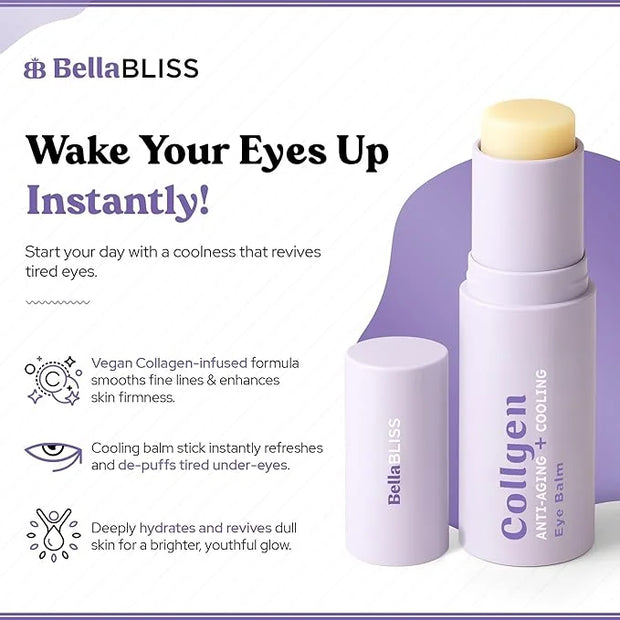 BellaBLISS Collagen Eye Balm Stick for Dark Circles, Puffiness & Wrinkles – Cooling Under Eye Cream with Collagen, Anti-Ag...