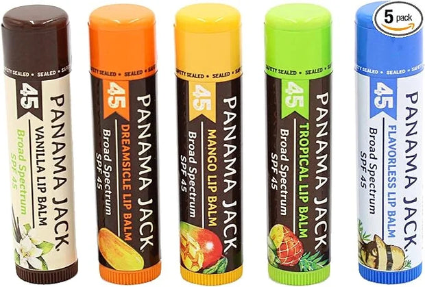 Panama Jack Sunscreen Lip Balm - SPF 45, Flavor Pack, Broad Spectrum UVA-UVB Sunscreen Protection, Prevents & Soothes Dry,...
