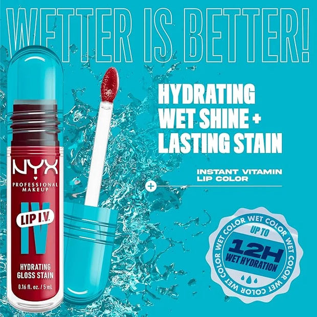 NYX PROFESSIONAL MAKEUP Lip IV Hydrating Glossy Lip Stain with 12HR Hydration - Red-y Set Wet (Red) - Product Image
