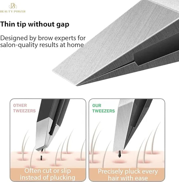 Professional Tweezers - Slant, Durable Lightweight German Stainless Steel, Ultra Precision Tweezers for Eyebrows, Facial H...