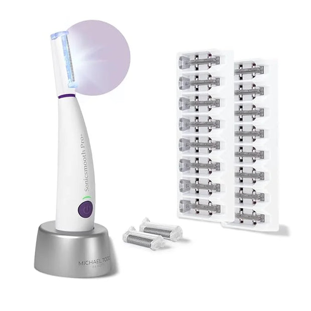 Michael Todd Beauty Sonicsmooth Pro+ Dermaplane Razor for Women Face + Eyebrow trimmer Dermaplaning System w/LED Light Pea...