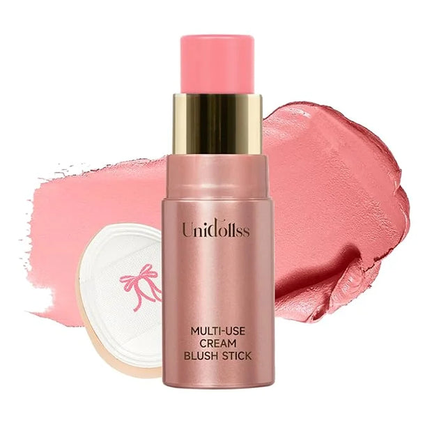 Multi-Use Makeup Cream Blush Stick, Unidollss 3-in-1 Buildable Powder Blush Stick for Cheeks, Eyes, and Lips, Hydrating fo...