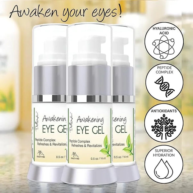 Deluvia Daily Under Eye Gel - Reduces the Appearance of Puffiness, Wrinkles, Fine Lines, Bags, Dry, Crepe Skin - Organic A...
