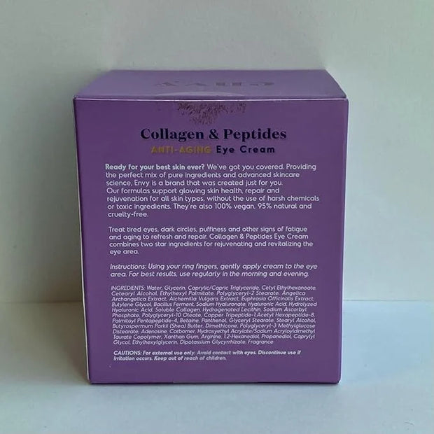 Envy Collagen & Peptides Eye Cream - Reduces Dark Circles, Puffiness & Wrinkles, Moisturizing, Anti-Aging, Rejuvenates, De...