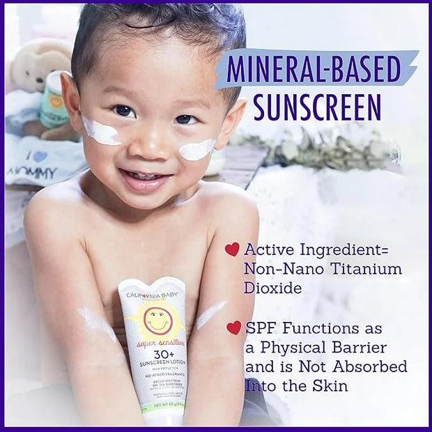 California Baby Super Sensitive SPF 30+ Sunscreen | Broad Spectrum | Titanium Dioxide | Hypoallergenic Unscented Mineral S...