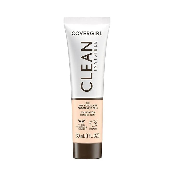 COVERGIRL Clean Invisible Foundation Makeup, Dewy & Glowy Natural Finish, Buildable Coverage, Skin-Like Smooth Look, Vegan...