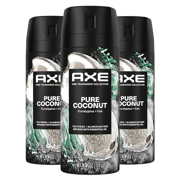 AXE Fine Fragrance Collection Premium Deodorant Body Spray for Men Pure Coconut 3 Count with 72H Odor Protection and Fresh...