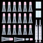 AMORIX 50PCS Lip Gloss Tubes 5ml Pink Cap Lip Gloss Containers Empty Lip Balm Tubes Squeeze Lipgloss Tubes + 2 x 20ml Syri...