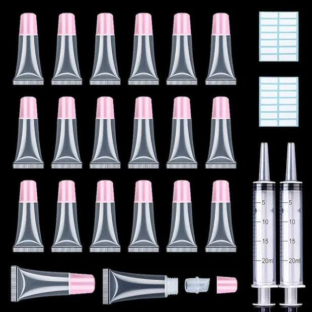 AMORIX 50PCS Lip Gloss Tubes 5ml Pink Cap Lip Gloss Containers Empty Lip Balm Tubes Squeeze Lipgloss Tubes + 2 x 20ml Syri...