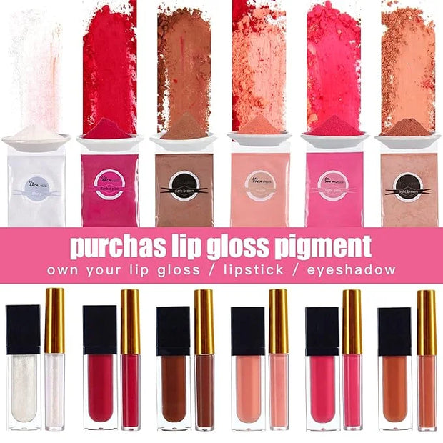 Lip Gloss Pigment Powder Natural Lip Dye 5 Colors x 10G and White Metallic Shimmer Pearl Glitter Pigment Powder for Lip Gl...