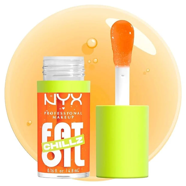NYX PROFESSIONAL MAKEUP Fat Oil Chillz, Moisturizing, Shiny and Vegan Tinted Lip Gloss - Citrus Chiller (Sheer Orange) - P...