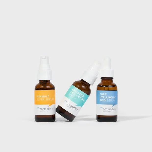 Cosmedica Skincare Facial Serum Trio Set Value for Clear Skin + 2 Microneedling Rollers - Product Image