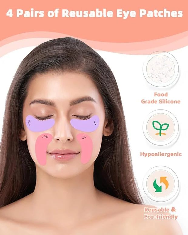 4 Pairs Reusable Under Eye Wrinkle Patches Silicone Mask, Plump Fine Lines & Wrinkles, with Metal Eye Cream Applicator, Ti...