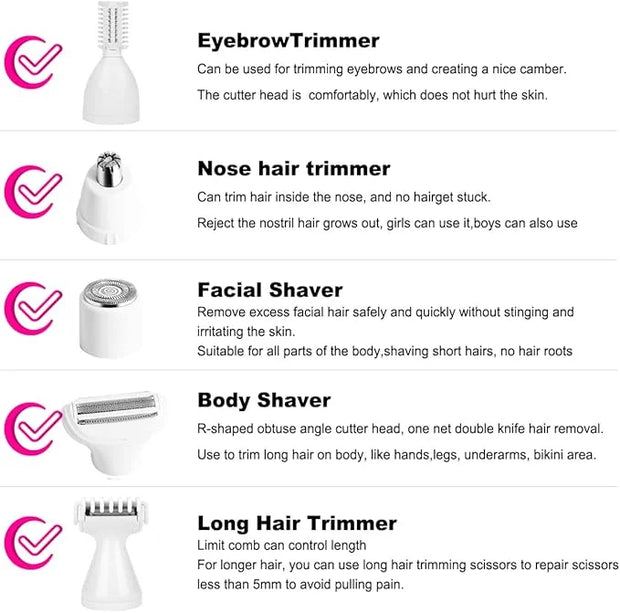 Electric Razor For Women Removal for Body Nose Hair Trimmer Face Shavers Eyebrow Legs Armpit Bikini Area Pubic Underarms P...