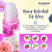 Blossom Roll on Lip Gloss, Scented Clear High Shine Moisturizing Lip Oil, Non Sticky, Infused with Real Flowers, Made in U...