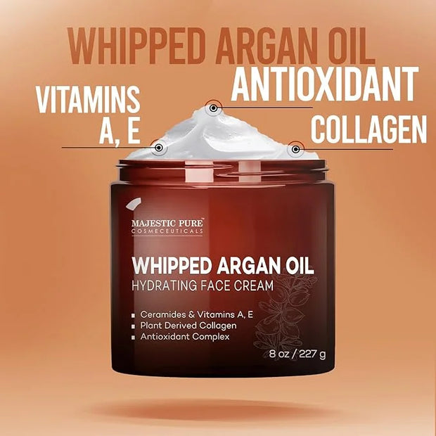 Majestic Pure Whipped Argan Oil Moisturizer Face Cream for Women & Men - With Vitamin E A, Collagen & Ceramides - Hydrates...