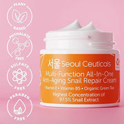 SeoulCeuticals Korean Skin Care 97.5% Snail Mucin Moisturizer Cream - K Beauty Skincare Day & Night Snail Repair Cream Fil...