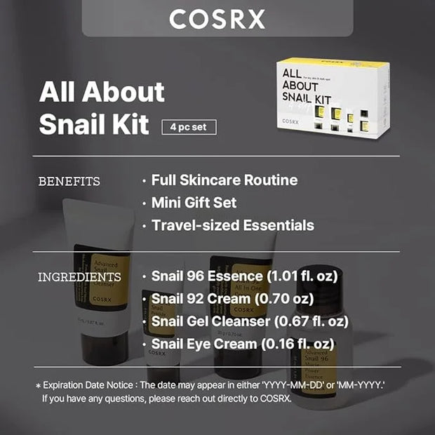 COSRX All About Snail Set + Hydrogel Mask 3EA- Snail Mucin Skincare Set and Glass Glow Hydrogel Collagen Face Mask, Travel...