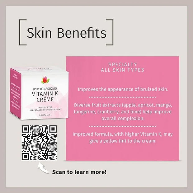 Reviva Labs Vitamin K Crème for Bruising, Under-Eye Dark Circles, and Wrinkles with Soybean Oil and Natural Fruit Extracts...