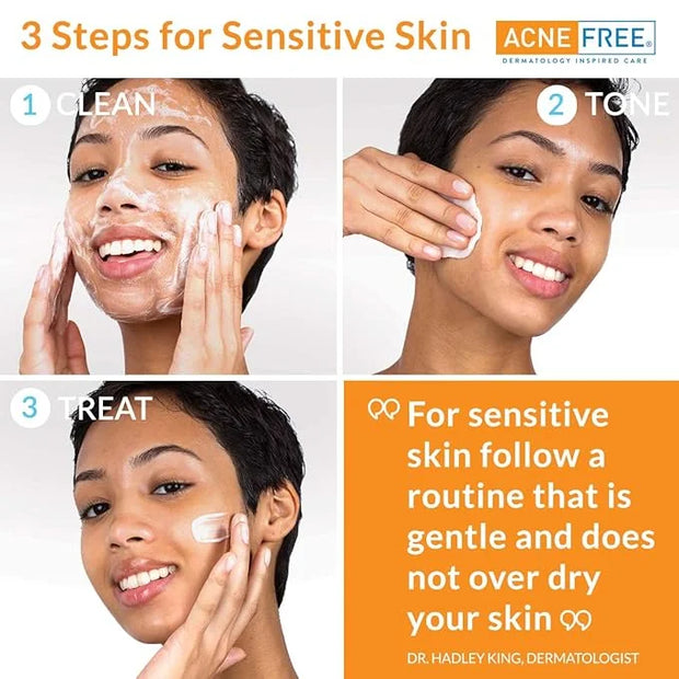 Acne Free 3-Step Acne Treatment Kit with Salicylic Acid Face Wash, Alcohol-Free Toner, & Benzoyl Peroxide Lotion for Sensi...
