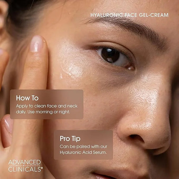 Advanced Clinicals Hyaluronic Acid Moisturizer Gel Face Cream W/Vitamin E + B5 | Hydrating & Brightening Vitamin C Face Lo...