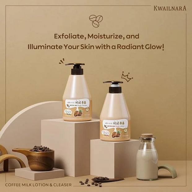 WELCOS Kwailnara Coffee Milk Body Lotion & Body Wash Set – Moisturizing & Energizing Korean Skincare Bundle with Coffee Ex...