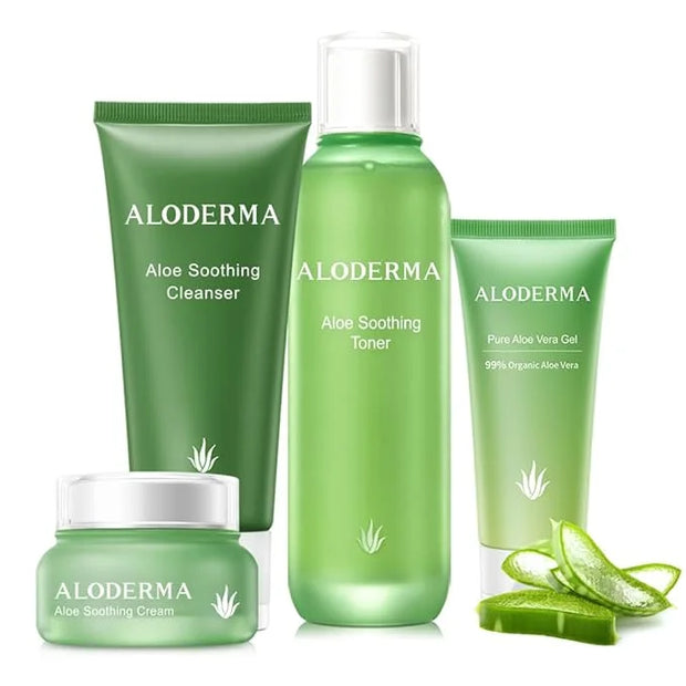Aloderma Essential Aloe Soothing & Repairing Skin Care Set - 4 Pieces - Gel, Cleanser, Toner, Cream - Product Image