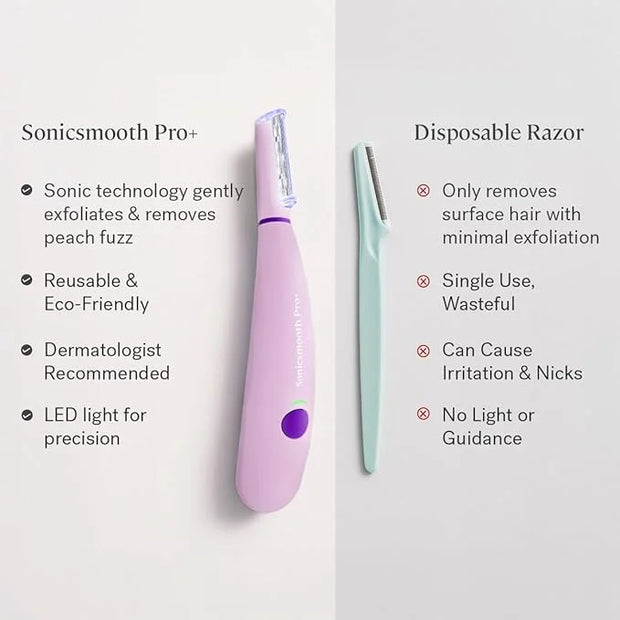 Michael Todd Beauty Sonicsmooth Pro+ Dermaplane Razor for Women Face + Eyebrow trimmer Dermaplaning System w/LED Light Pea...