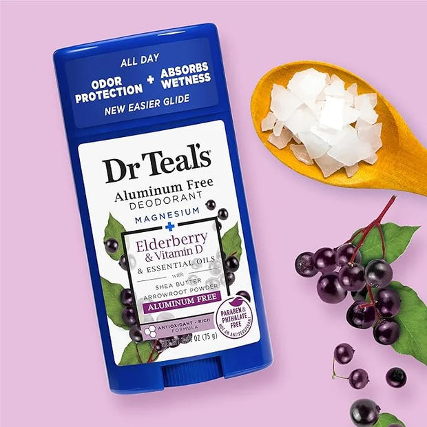 Dr Teal's Aluminum Free Deodorant, Elderberry & Vitamin D with Essential Oils, 2.65 oz (Pack of 3) - Product Image