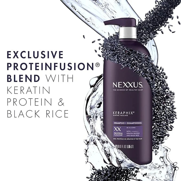 Nexxus Keraphix Shampoo and Conditioner - Damaged Hair Treatment System with Keratin Protein and Black Rice, 2 Count & 3 R...