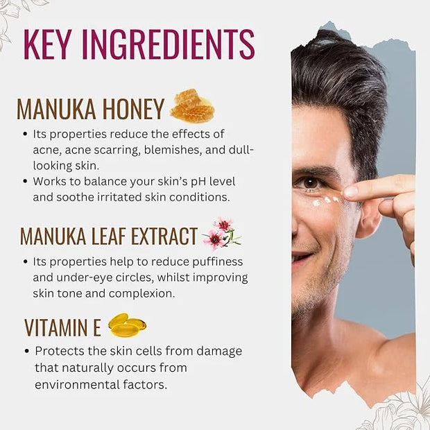 Hyaluronic Acid Eye Cream with Plant Extracts, Manuka Honey, Eye Bright Extract & Vitamin E | Plant Based Formula | Carefu...