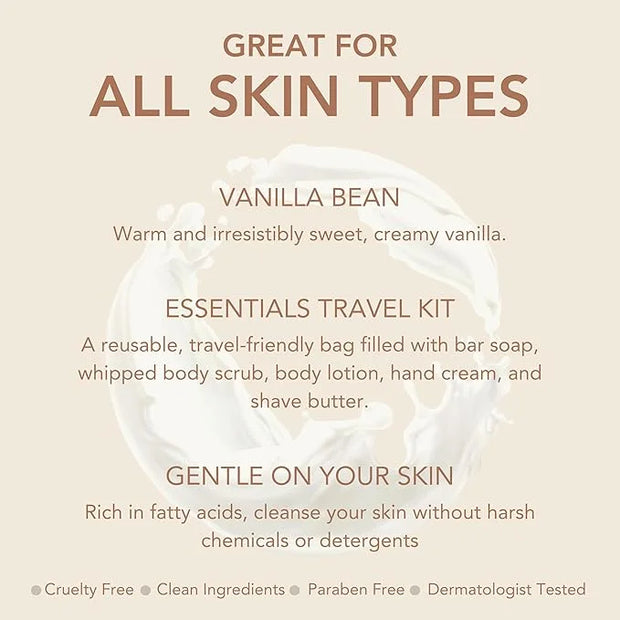 Dionis Goat Milk Skincare Vanilla Bean 6 Piece Self Care Essentials Travel Set - Bar Soap, Shave Butter, Hand Cream, Body ...
