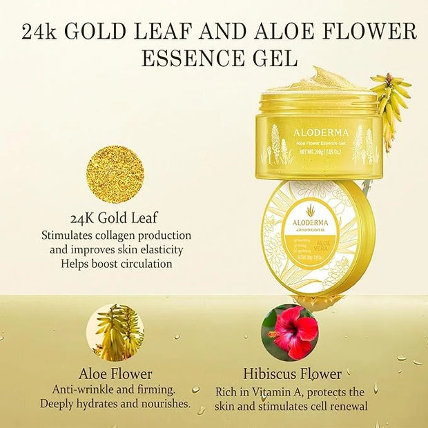 Aloderma Age-Defying 24K Gold Leaf Aloe Flower Essence Gel, Made within 12 Hours of Harvest - Luxurious Aloe Gel with Alla...