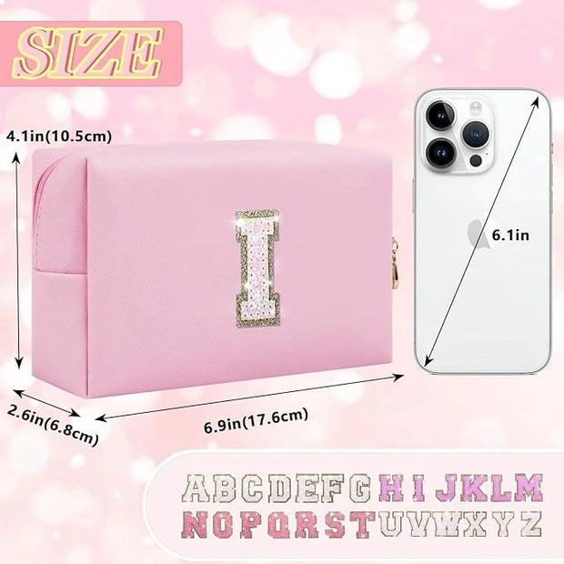 Initial letter patch makeup bag,