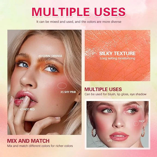 Multi-Use Makeup Blush Stick, 3-in-1 Cream Blush Stick Beauty Tinted Solid Blush Stick for Cheek/Eyes/Lips, Waterproof Moi...
